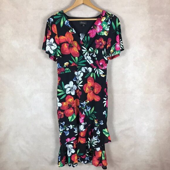 THALIA SODI Black Floral Faux-Wrap Ruffled Dress NWT SMALL - Picture 3 of 10